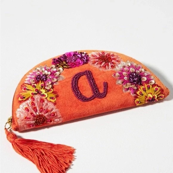 Anthropologie Handbags - Anthropologie Velvet  Crescent Monogram Pouch Letter A